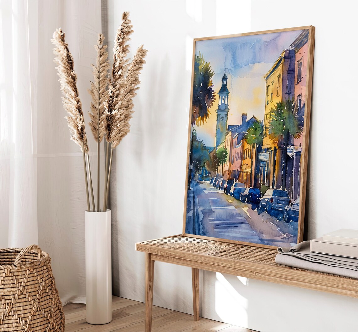 Charleston Cityscape Watercolor Art Print, South Carolina - Image 2