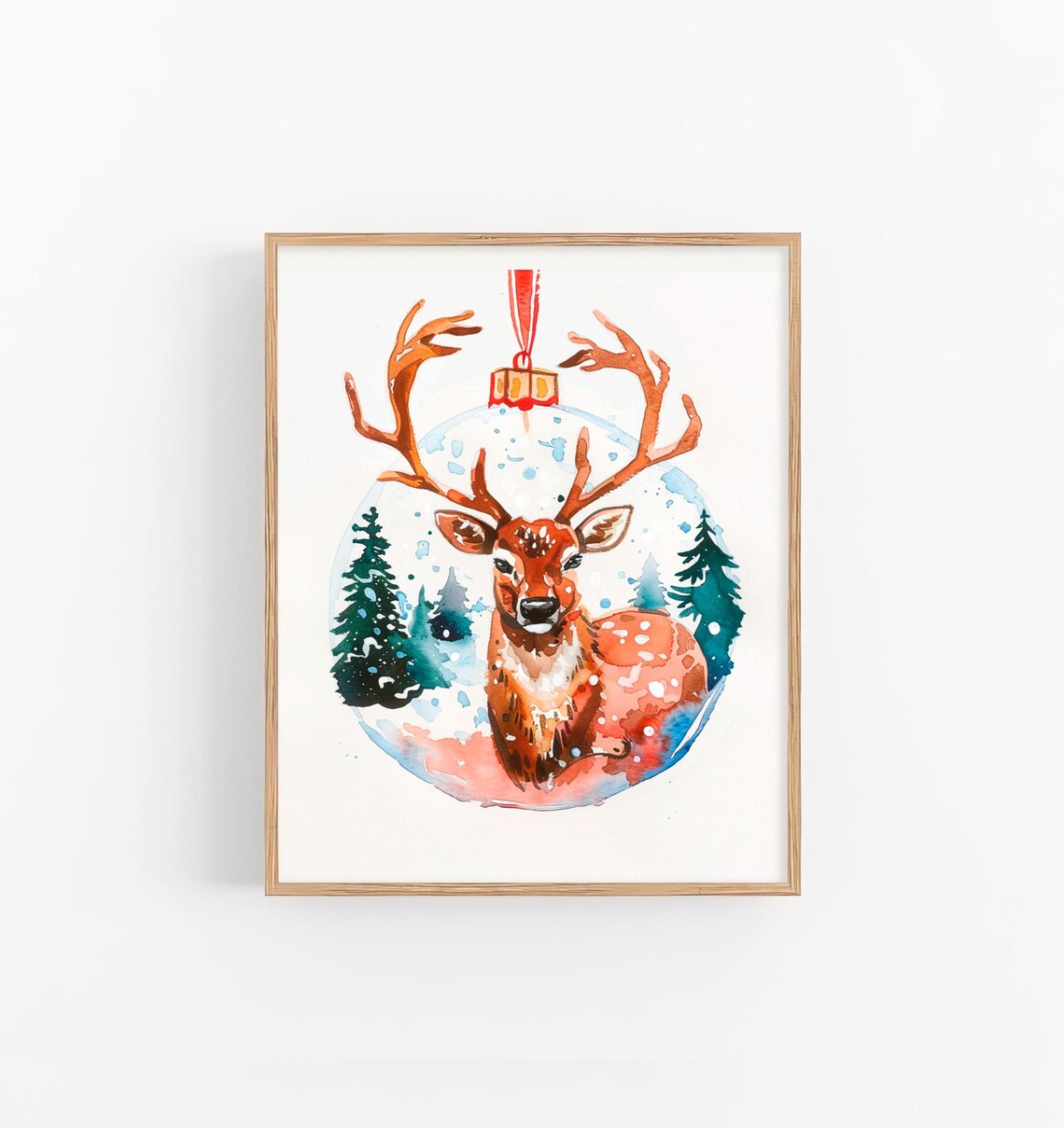 Reindeer Christmas Ornament Bauble Festive Watercolor Poster