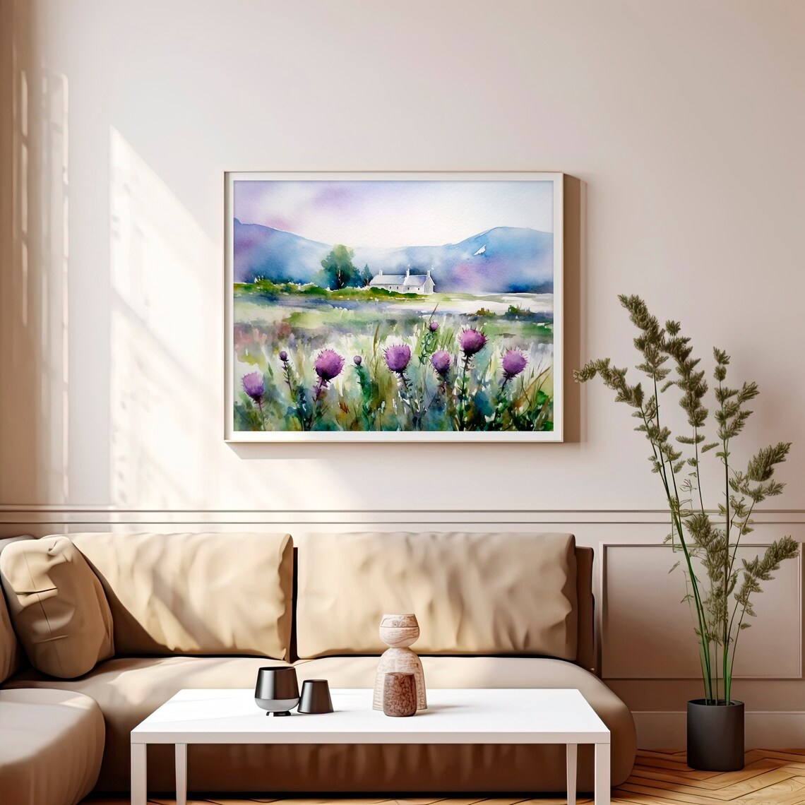 Scottish Landscape Watercolor Art Print, Thistle Fields - Image 3