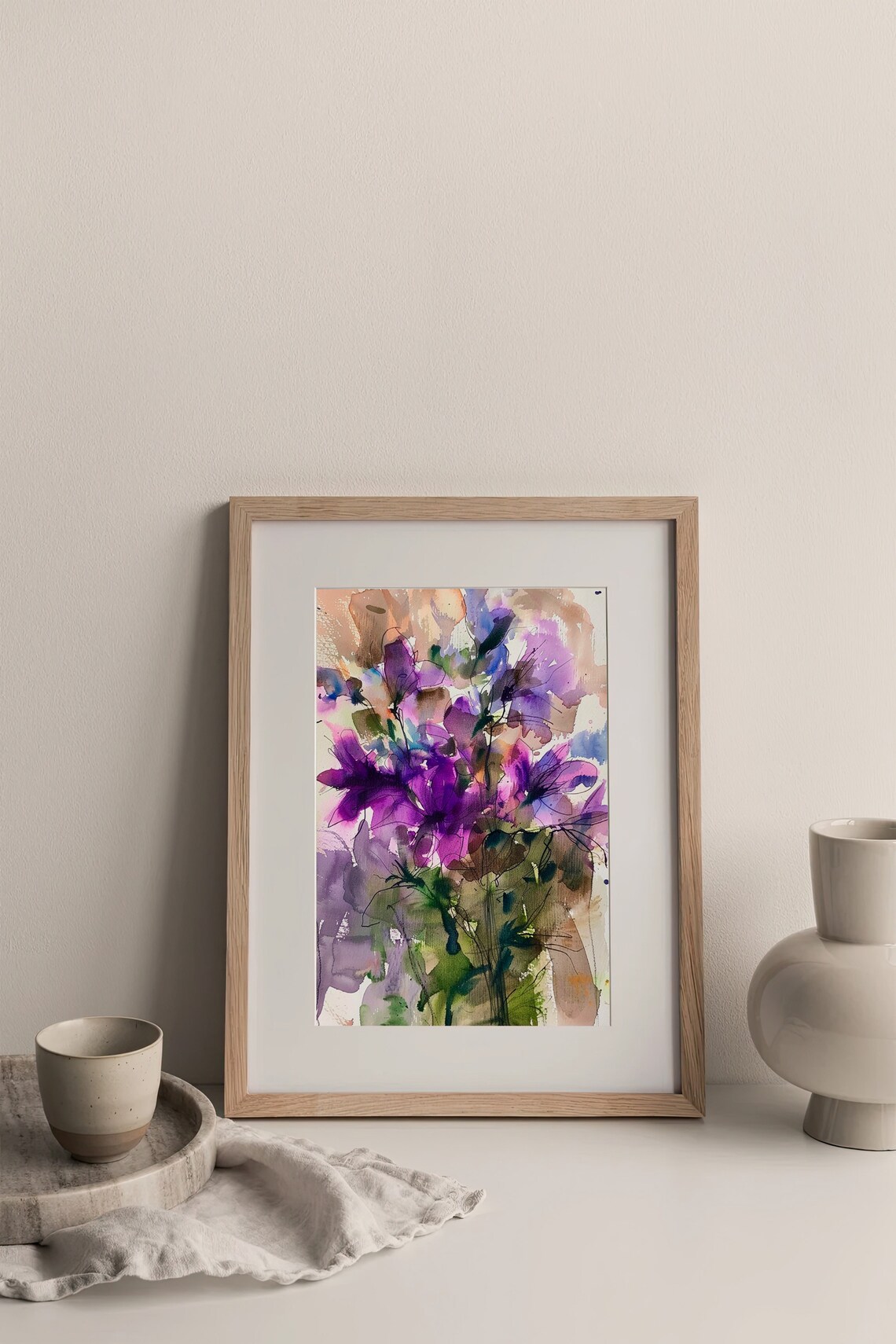 Violet Flowers Watercolor Art Print, Rustic Floral - Image 3