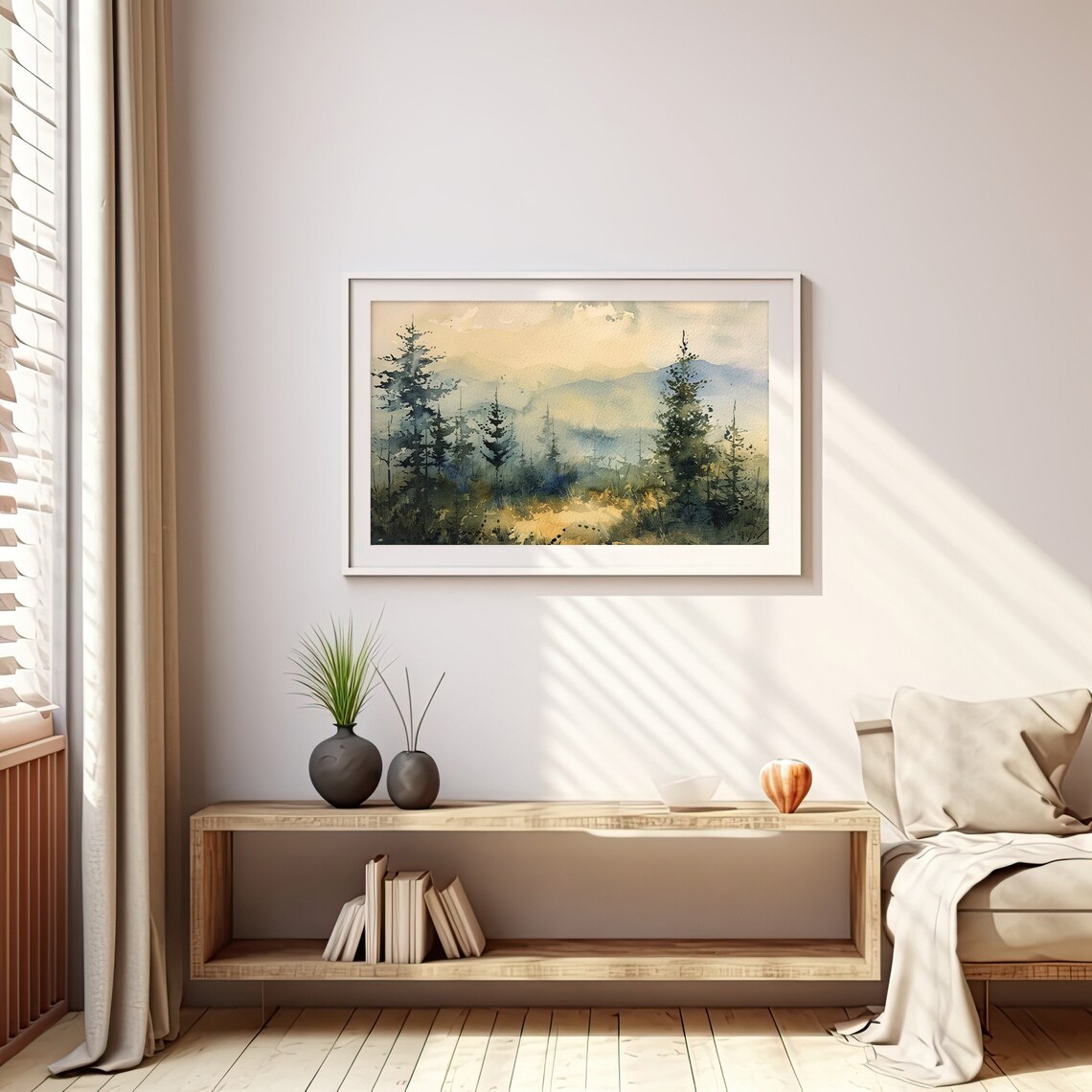 Smoky Mountains Watercolor Misty Pine Forest Blue Peaks Poster - Image 5