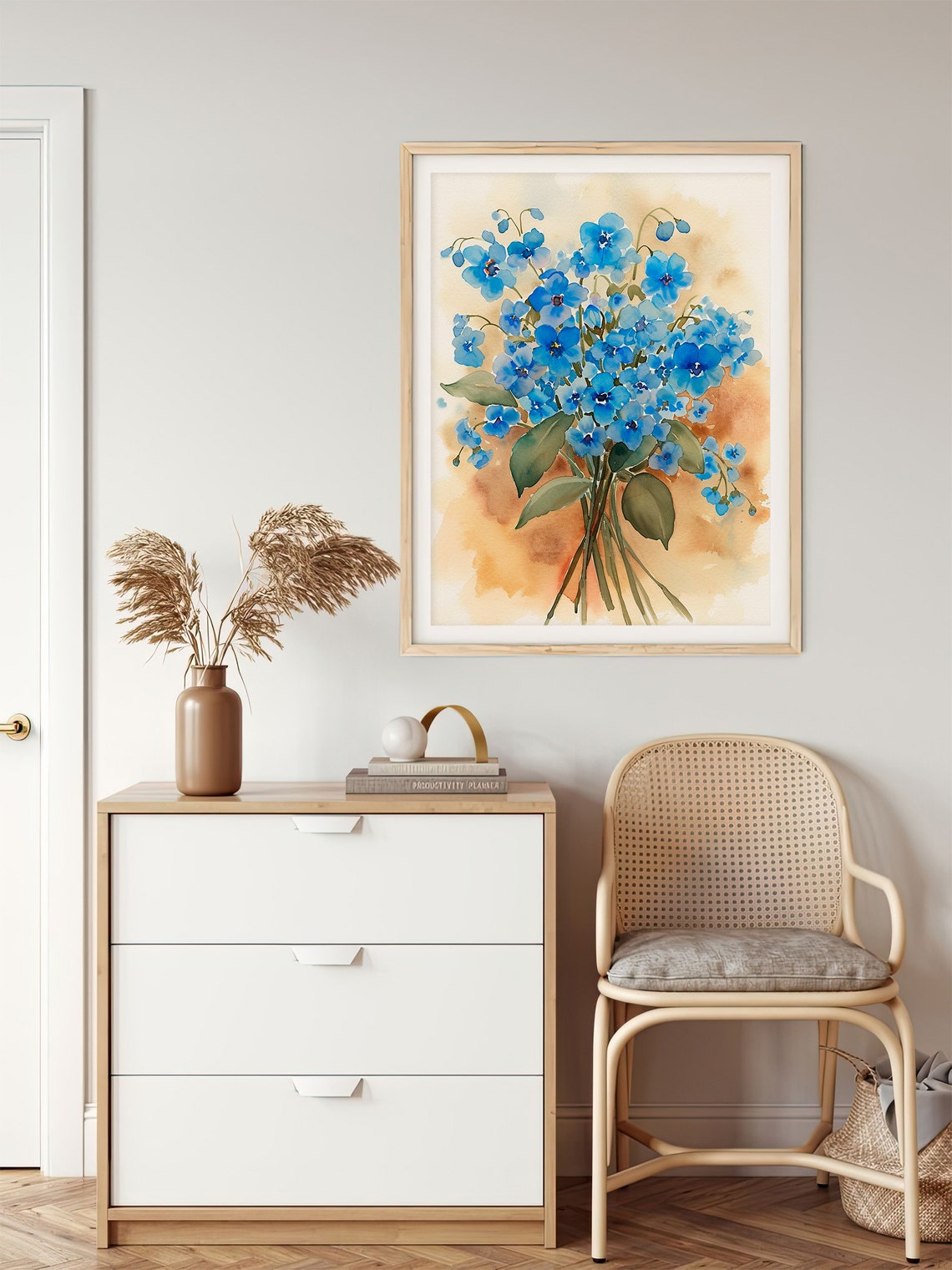 Blue Forget Me Not Flowers Bouquet Watercolor Botanical Wall Art - Image 5