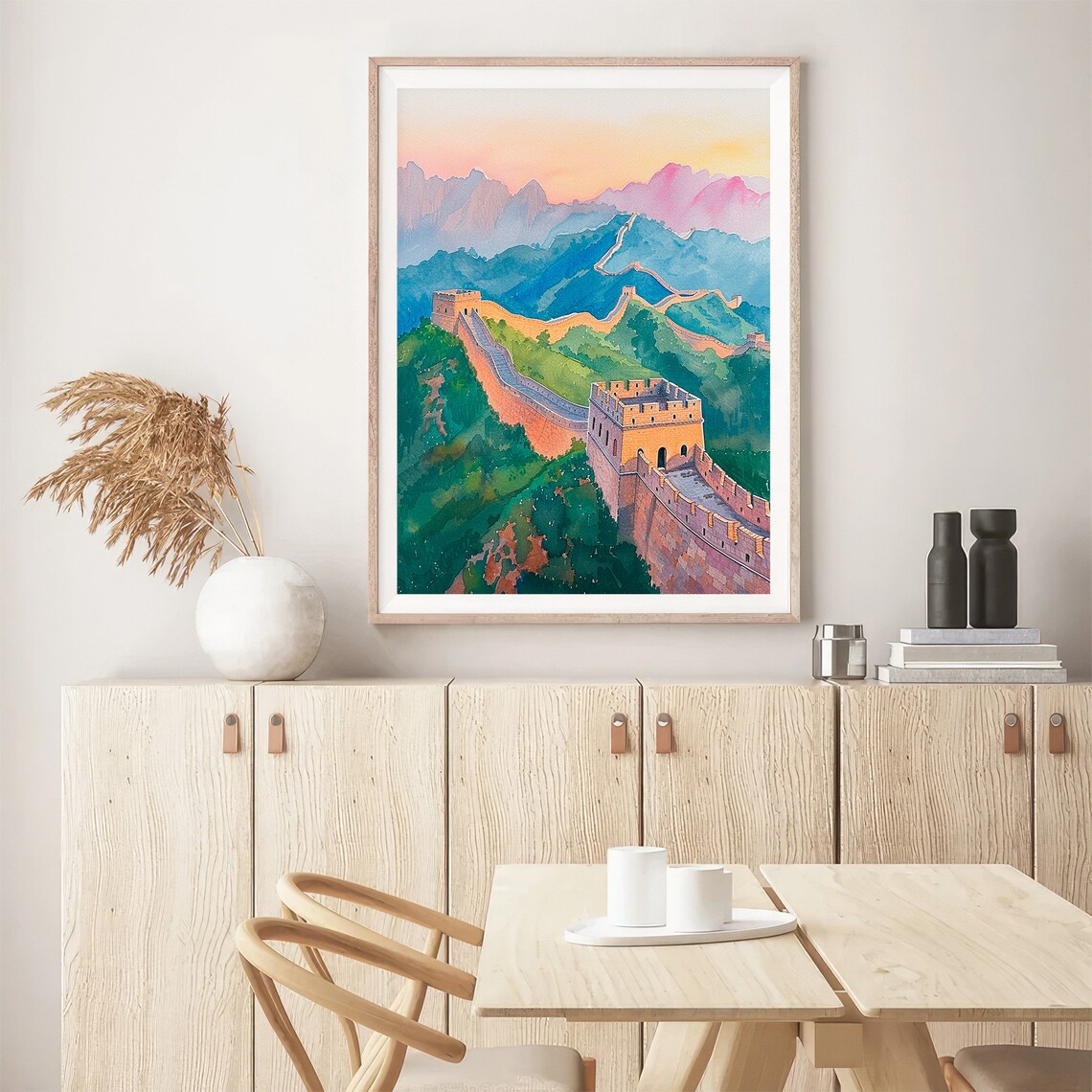 Great Wall Of China Watercolor Mountains Sunset Landscape Art Print - Image 5