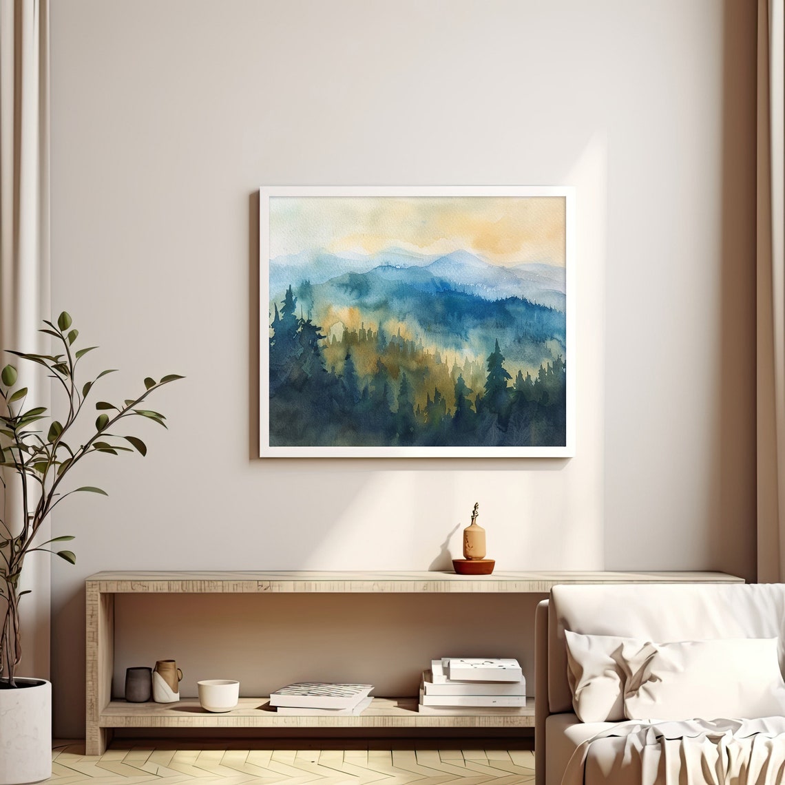 Blue Ridge Mountains Misty Forest Sunrise Scenic Watercolor Poster - Image 4
