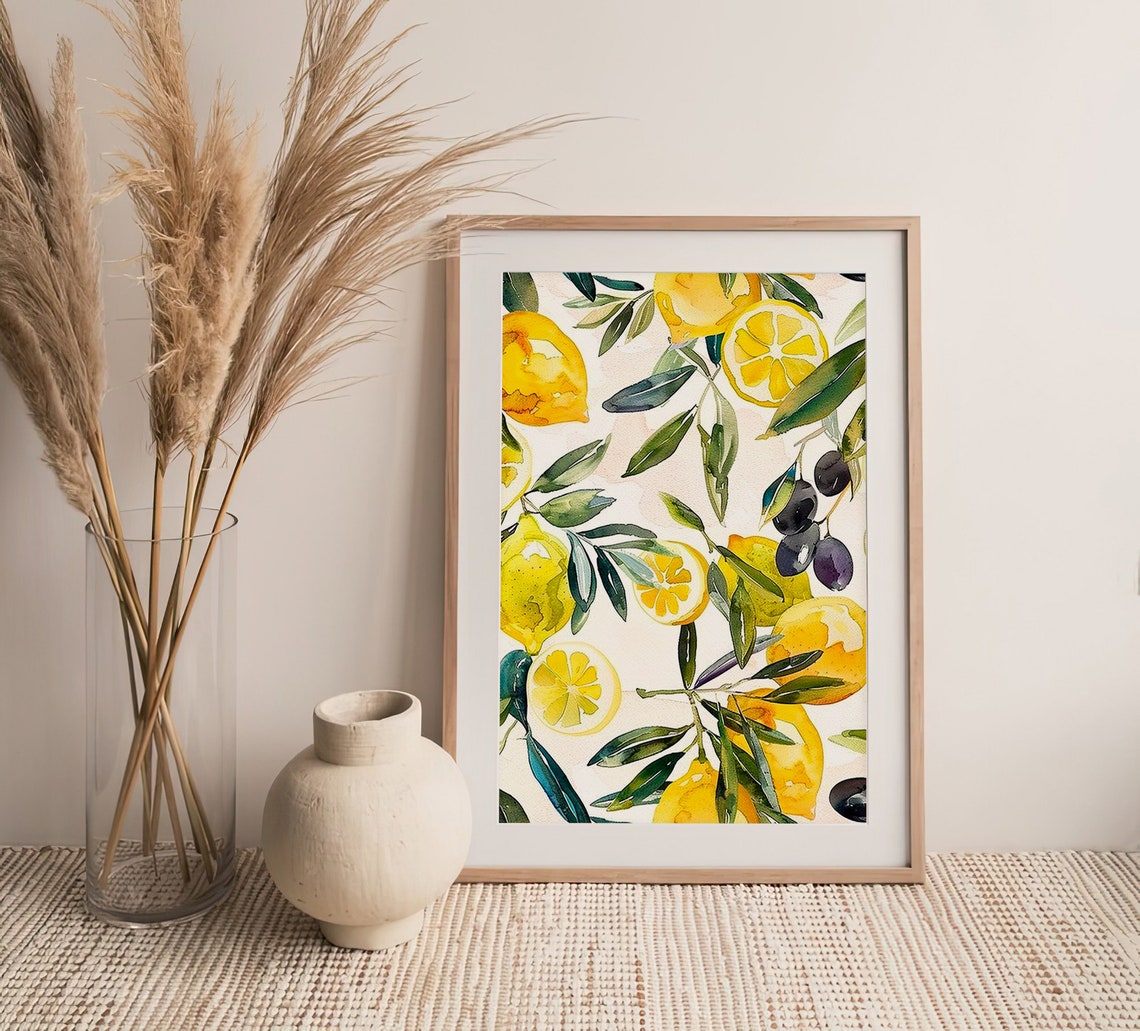 Lemons And Olives Watercolor Botanical Citrus Kitchen Art Print - Image 2