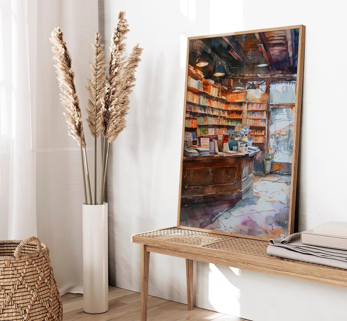 Bookstore Watercolor Art Print, New York City Library - Image 2