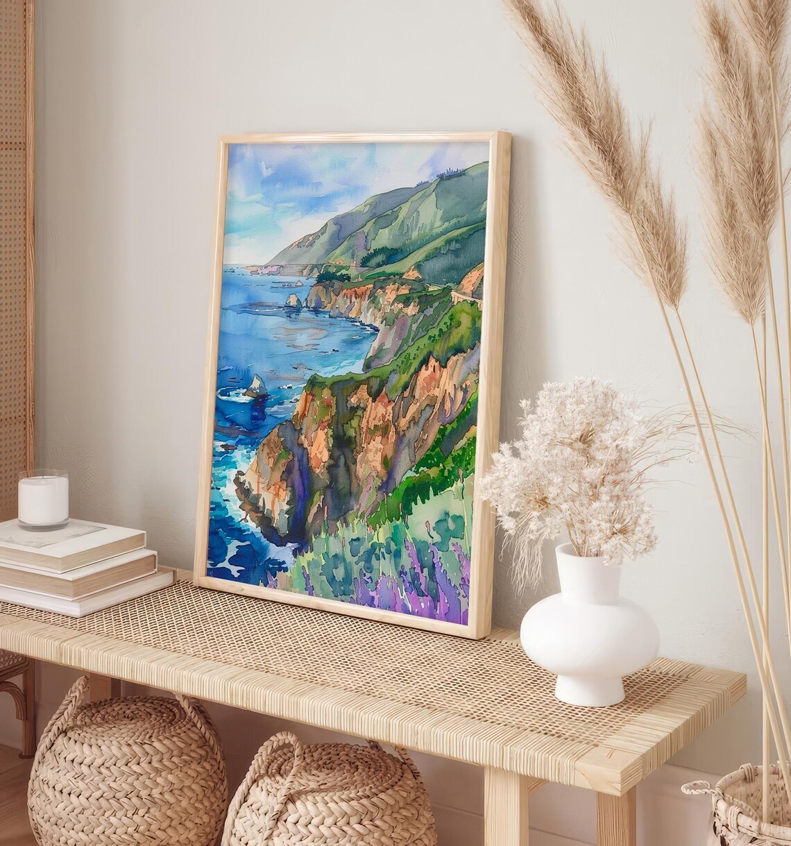 Big Sur California Coastline Cliffs Watercolor Seascape Art Print - Image 4