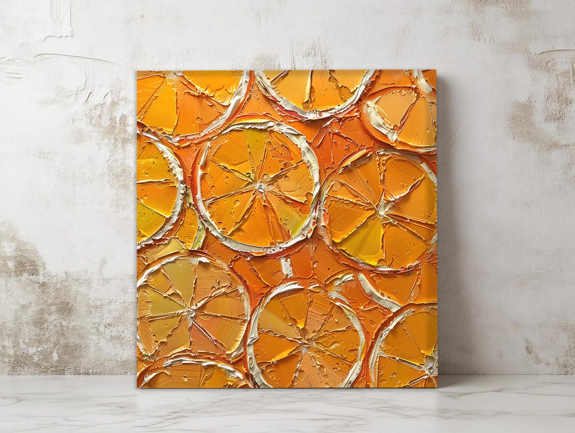 Orange Slices Oil Painting Citrus Fruit Texture Kitchen Poster - Image 2