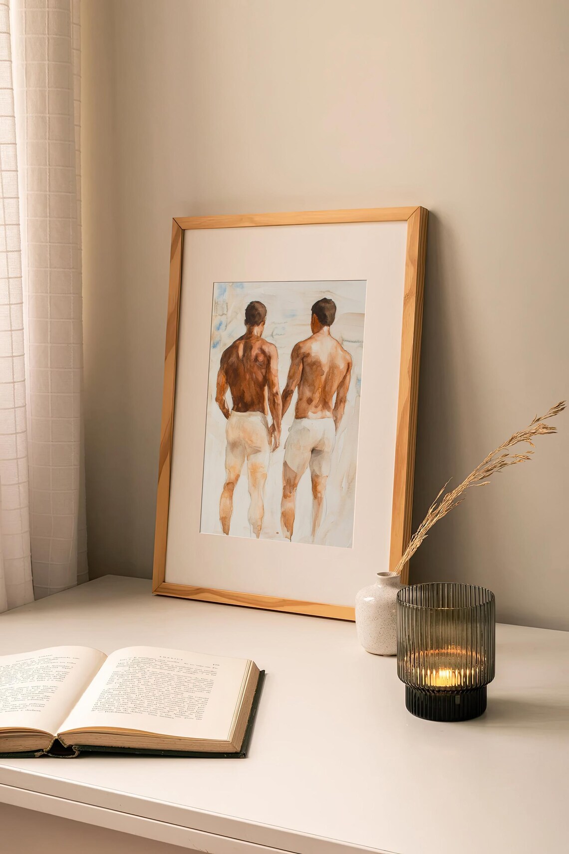 Gay Watercolor Art Print, Male Bodies Friendship - Image 2