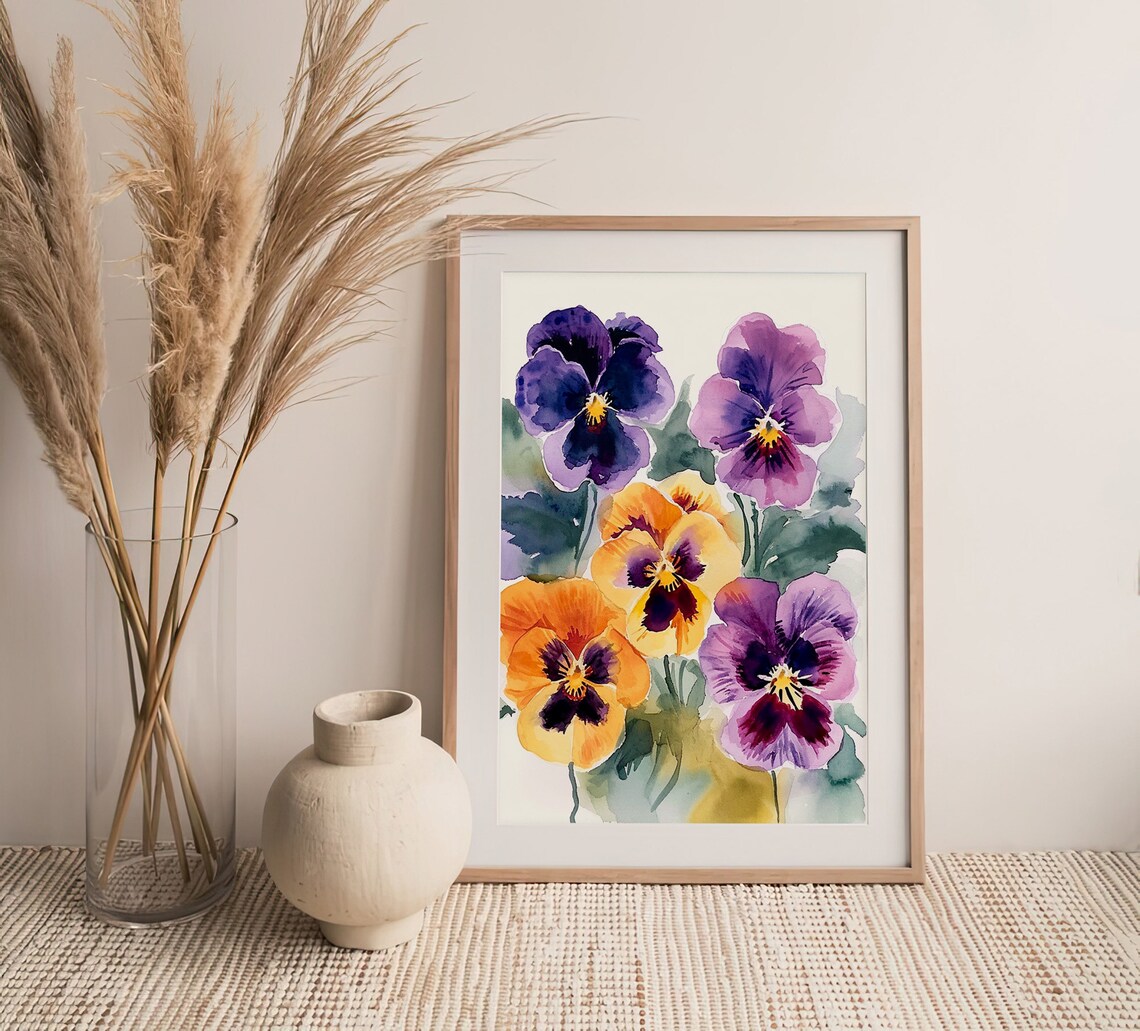 Pansies Watercolor Art Print, Botanical Wall Decor - Image 3