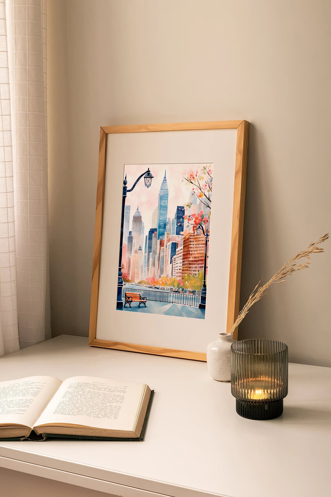 New York City Watercolor Travel Poster, Cityscape - Image 2