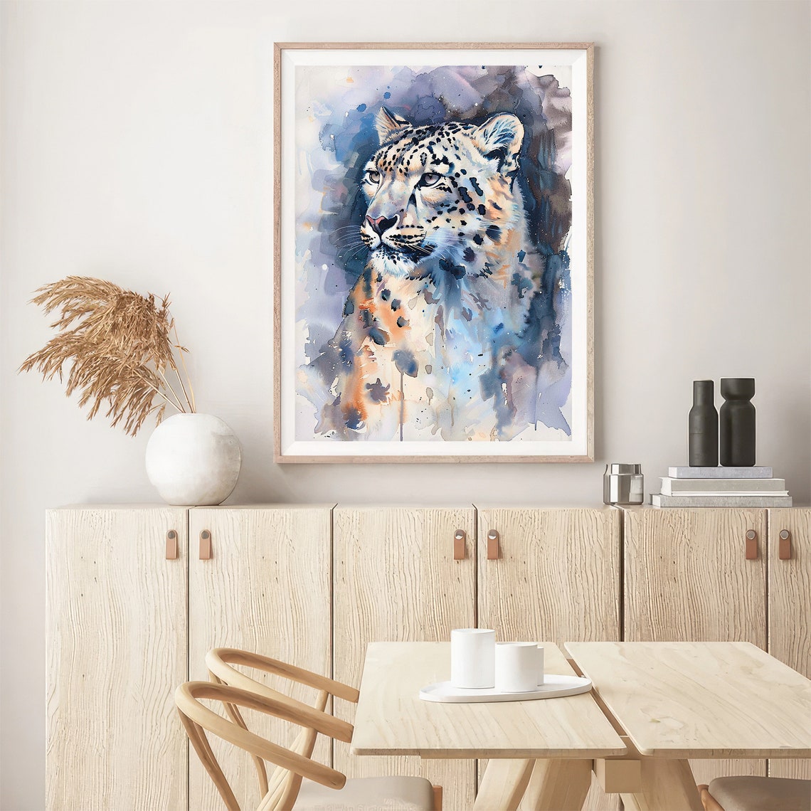 Snow Leopard Portrait Wild Big Cat Watercolor Wildlife Painting Poster - Image 5