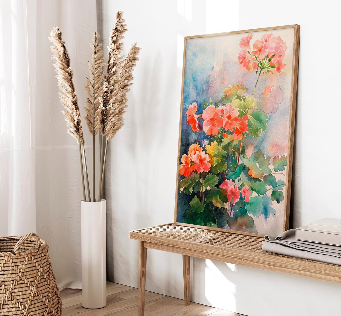 Geranium Watercolor Art Print, Spring Flowers Decor - Image 3