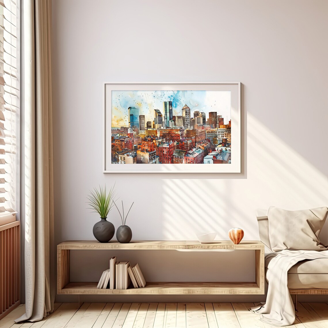 Stunning Boston Massachusetts Skyline Watercolor Cityscape Poster - Image 5