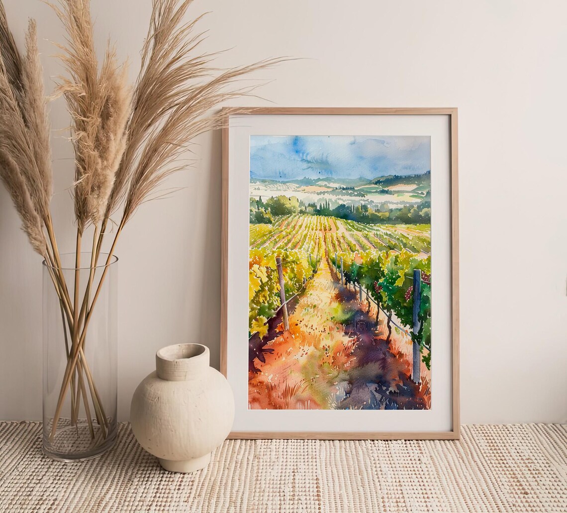 Napa Valley Watercolor Art California Vineyards Watercolor Painting Travel Art Poster Gifts By Feelingprints - Image 4