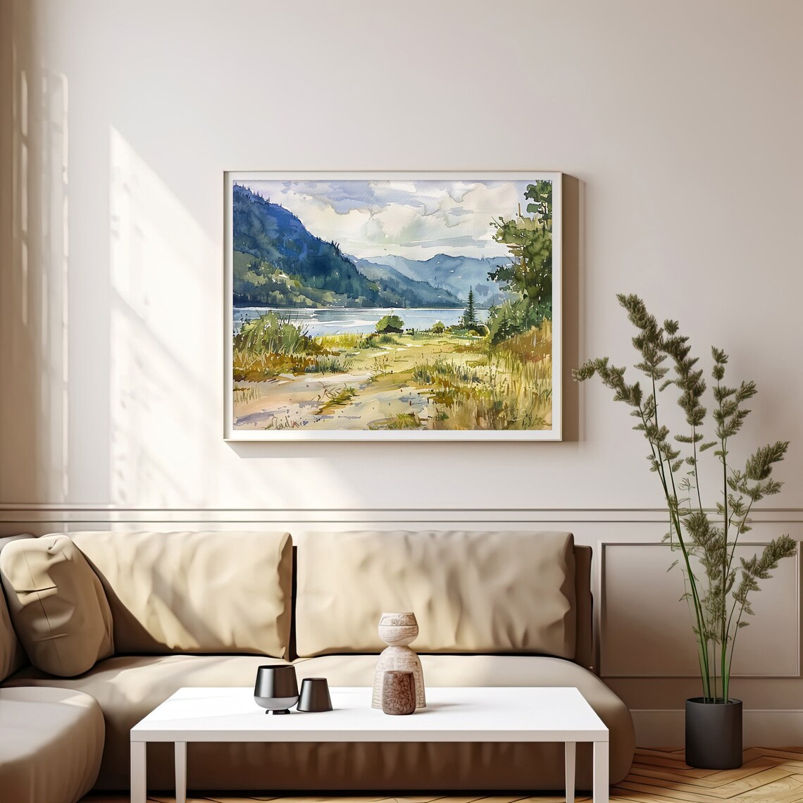 Columbia Gorge River Valley Mountain Landscape Watercolor Poster - Image 2