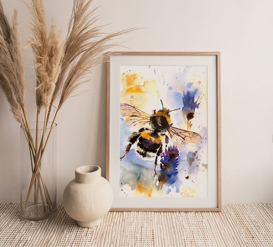 Bumblebee Watercolor Macro Bee Flower Garden Insect Art Poster - Image 3