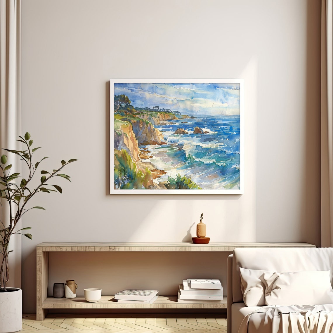 Big Sur California Coast Watercolor Ocean Cliffs Waves Seascape Print - Image 3