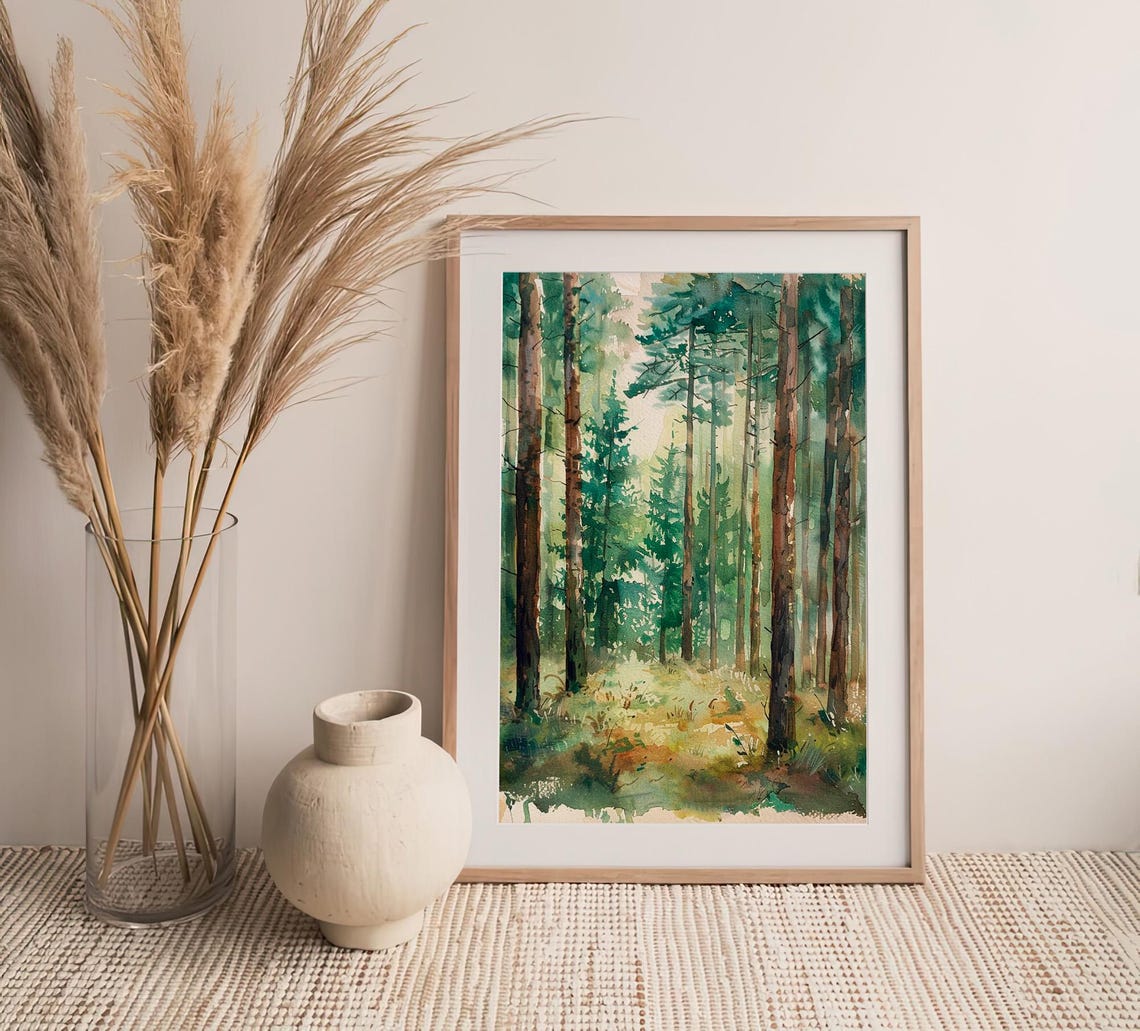 Colorado Pine Forest Morning Sunlight Watercolor Woodland Poster - Image 4