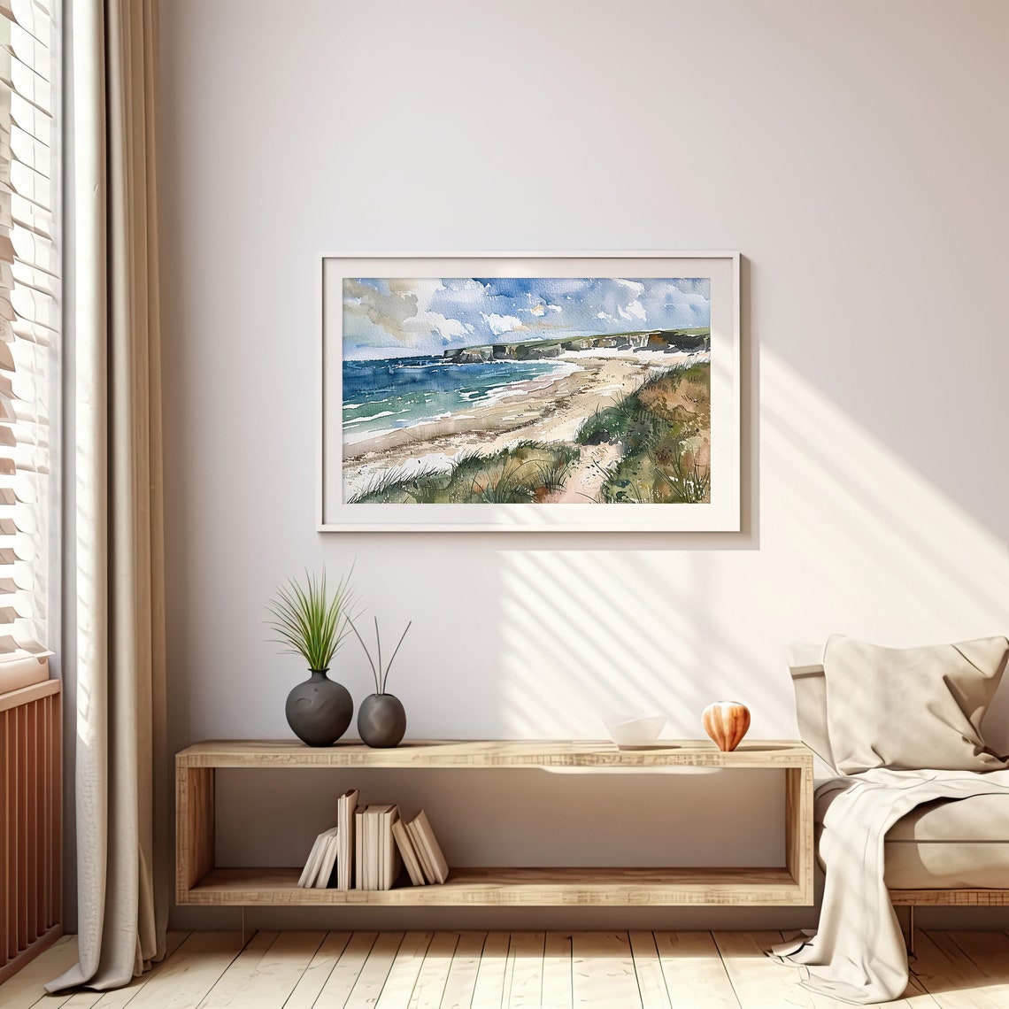 Stunning Cornwall Coastline Turquoise Waves Beach Watercolor Poster - Image 5
