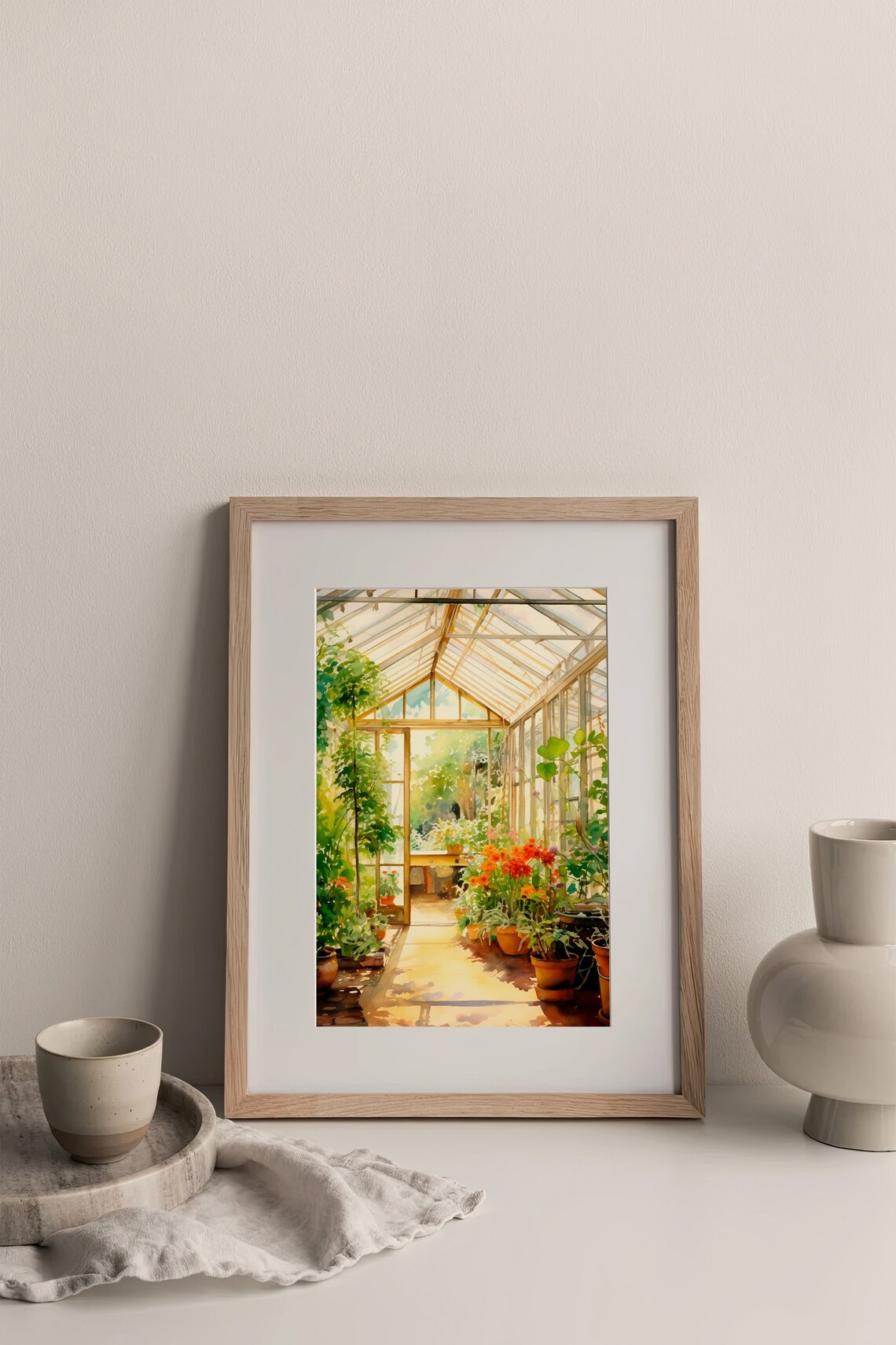 Sunlit Greenhouse Interior Potted Flowers Watercolor Garden Poster - Image 4