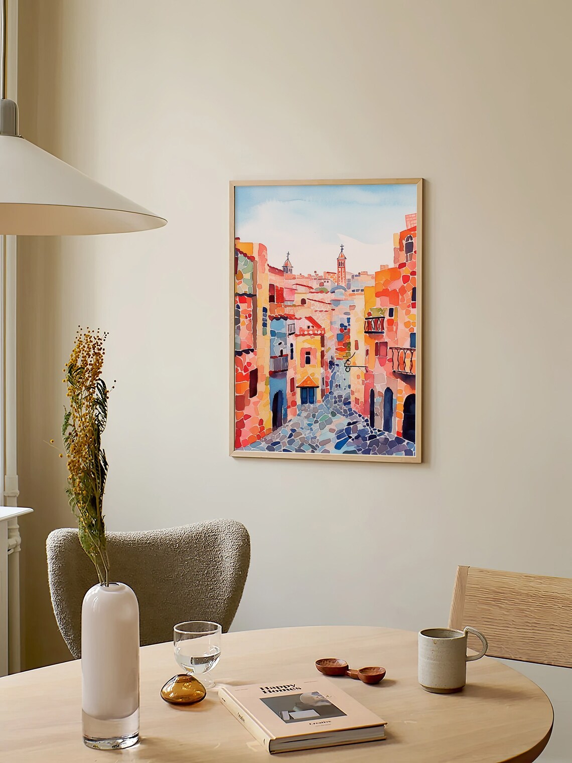 Barcelona Old Town Mosaic Street Sunny Watercolor Spain Poster - Image 2