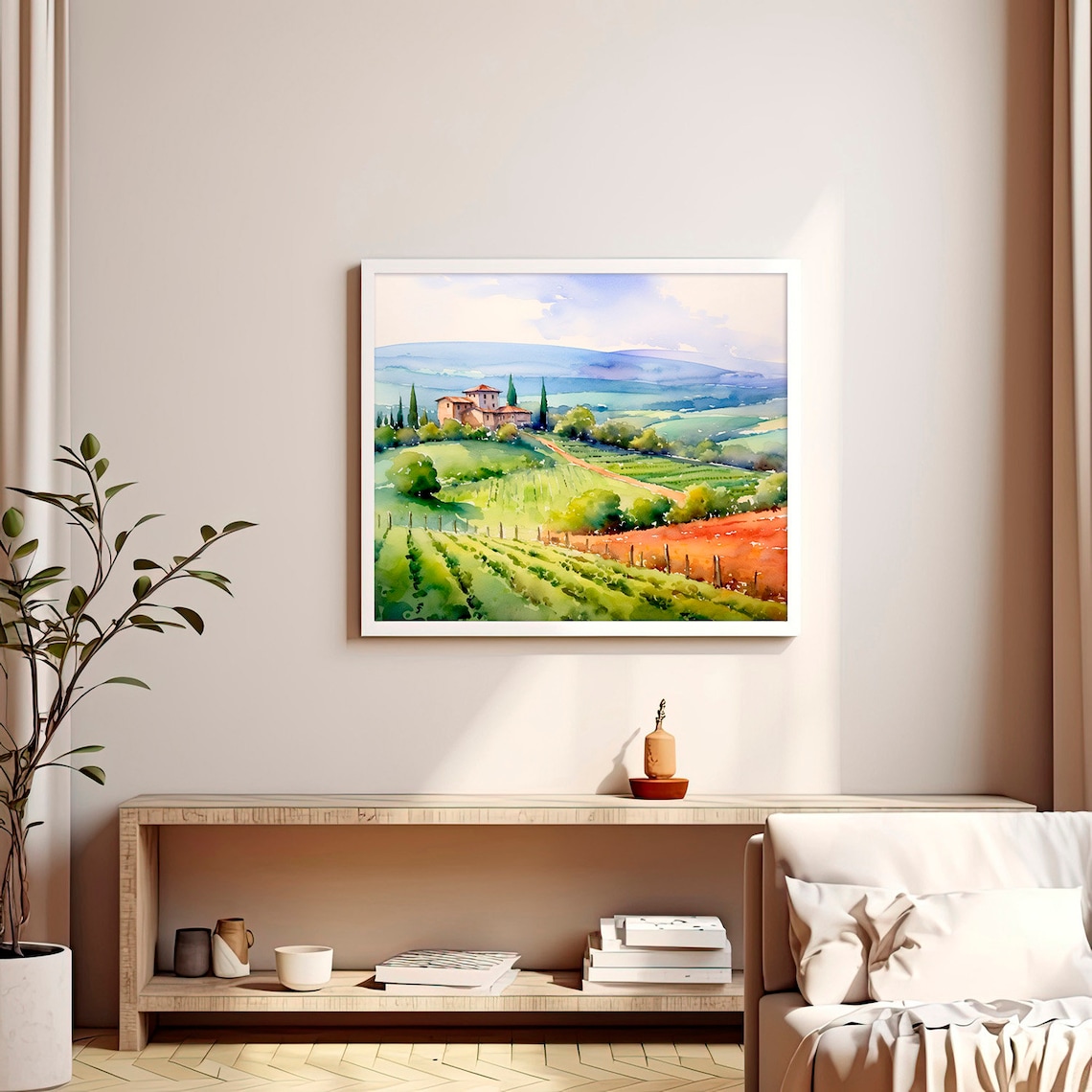 San Gimignano Watercolor Art Print, Tuscany Landscape - Image 4