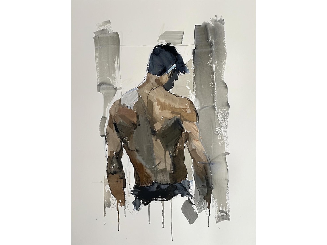 Male Body Art Print, Gay Watercolor Portrait