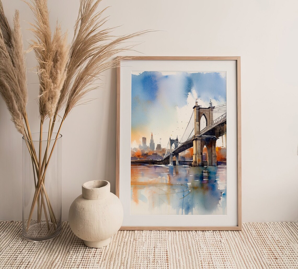 Brooklyn Bridge Watercolor Art Print, New York City - Image 5