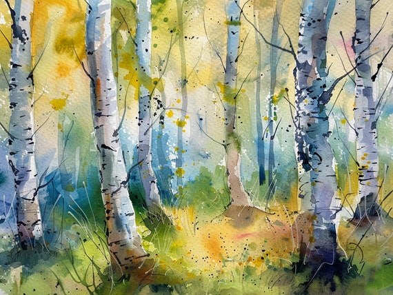 Birch Trees Forest Watercolor Art Print Aspen Landscape Watercolor Painting Travel Wall Art Print By Feelingprints