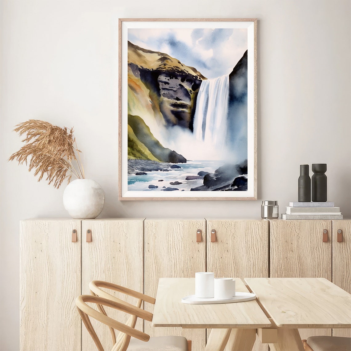 Skogafoss Waterfall Iceland Mist Cascade Watercolor Travel Poster - Image 5