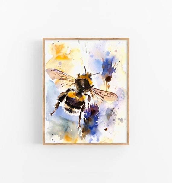 Honeybee Watercolor Painting Bee Artwork Insect Art Print Floral Wall Art Decor Gifts For Her By Feelingprints