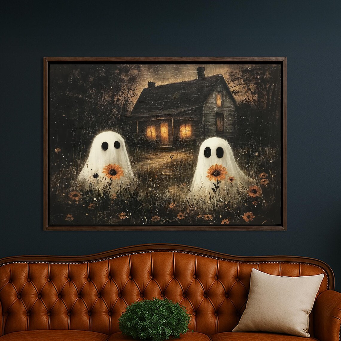 Couple With Flowers Haunted House Halloween Wall Art