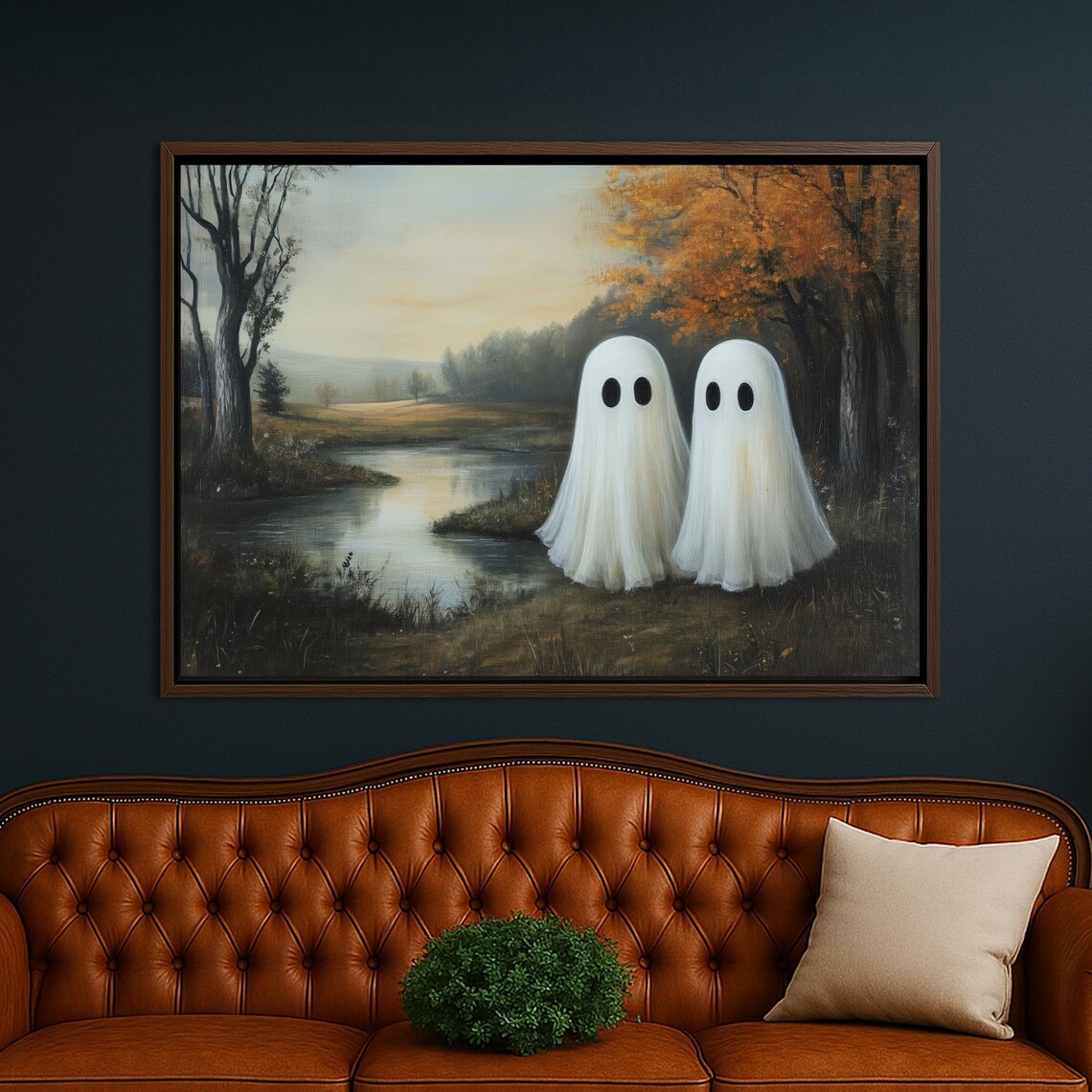 Cute Couple By River Spooky Autumn Halloween Wall Art Decor