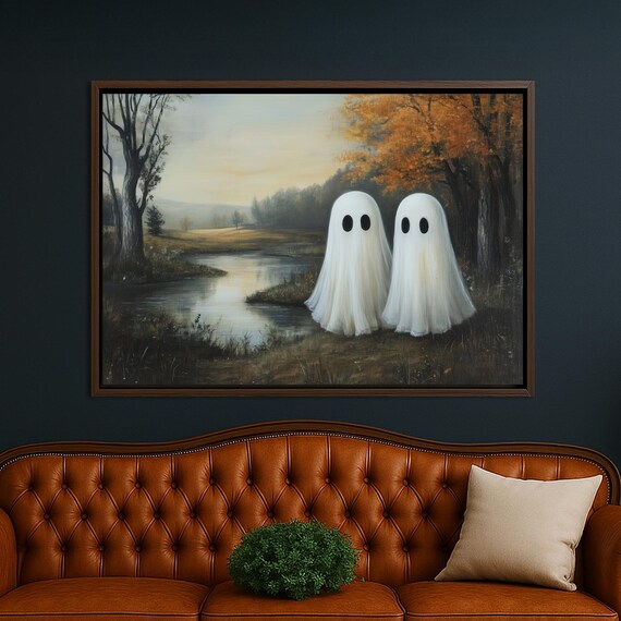 Cute Couple By River Spooky Autumn Halloween Wall Art Decor