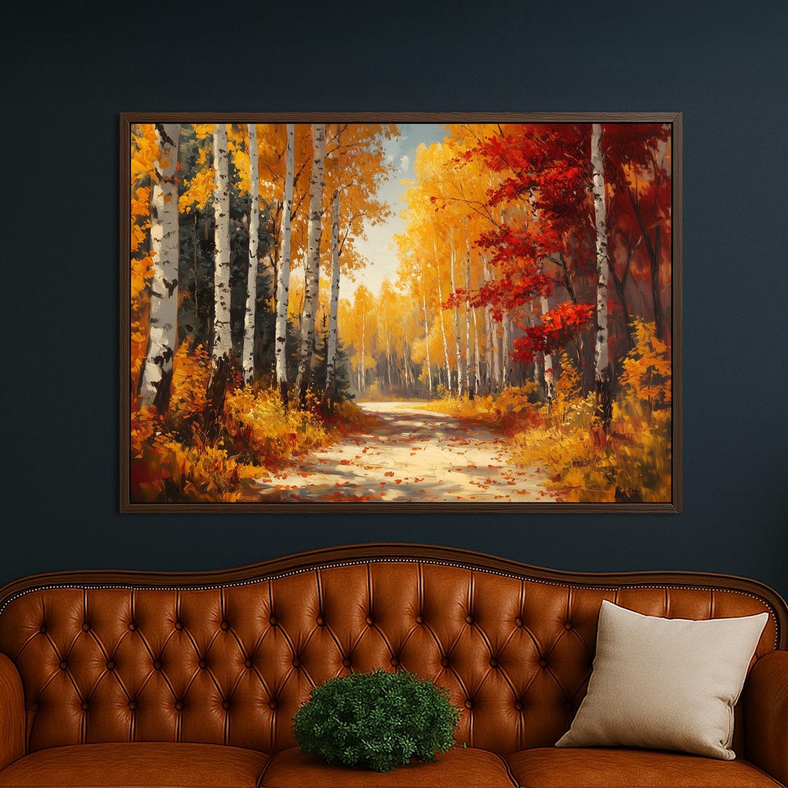 Golden Autumn Path Birch Trees Fall Foliage Thanksgiving Art Poster