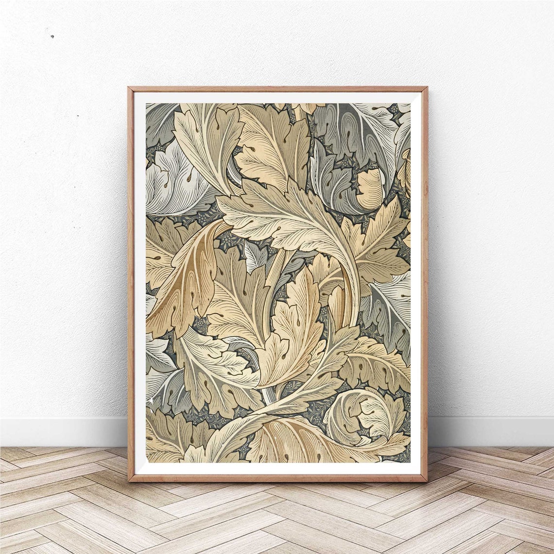 William Morris Acanthus Neutral Beige Leaf Arts Crafts Pattern Poster