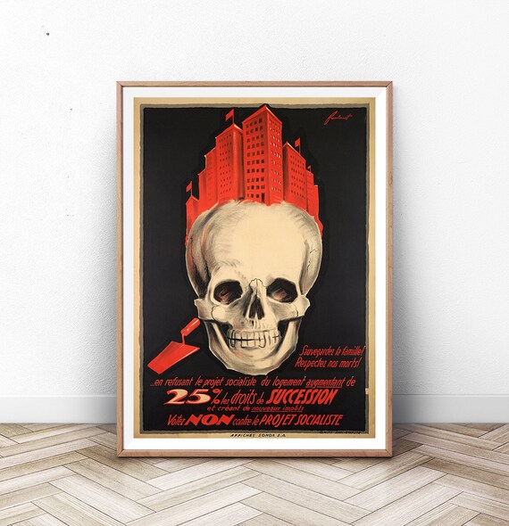 Votez Non Projet Socialiste French Anti Socialist Skull Propaganda Poster