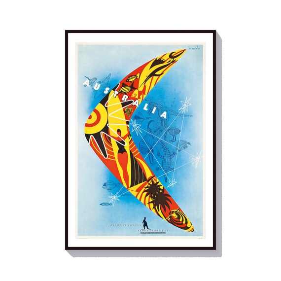 Australia Giant Boomerang Vintage Aboriginal Style Travel Poster