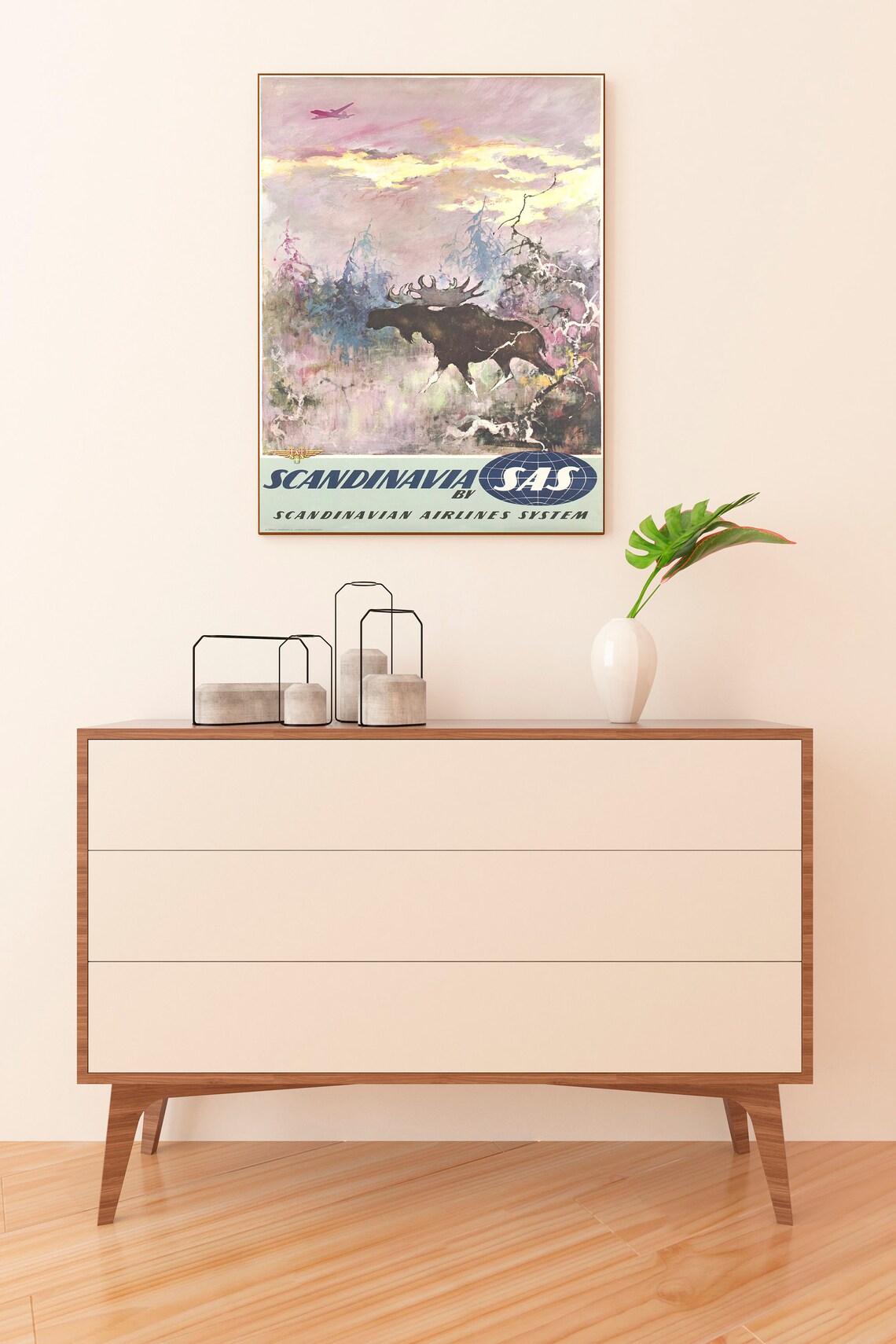 SAS Scandinavia Airlines Vintage Travel Poster Moose in Forest - Image 2