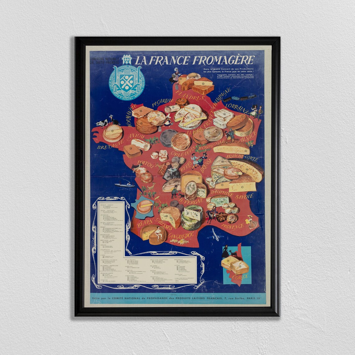 Cheese Art France Retro Food Poster, French Cuisine