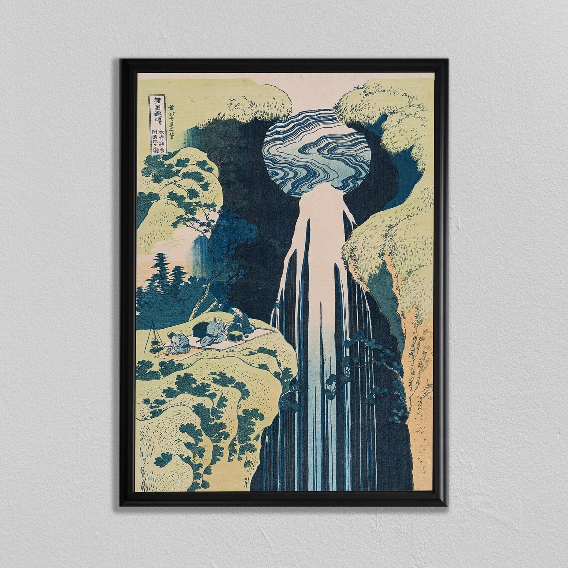 Japan Wood Block Waterfall Art Print, Japanese Decor