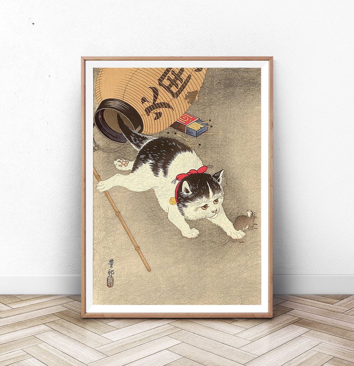 Cat Print Japan Wood Block Art Print, Mt Fuji