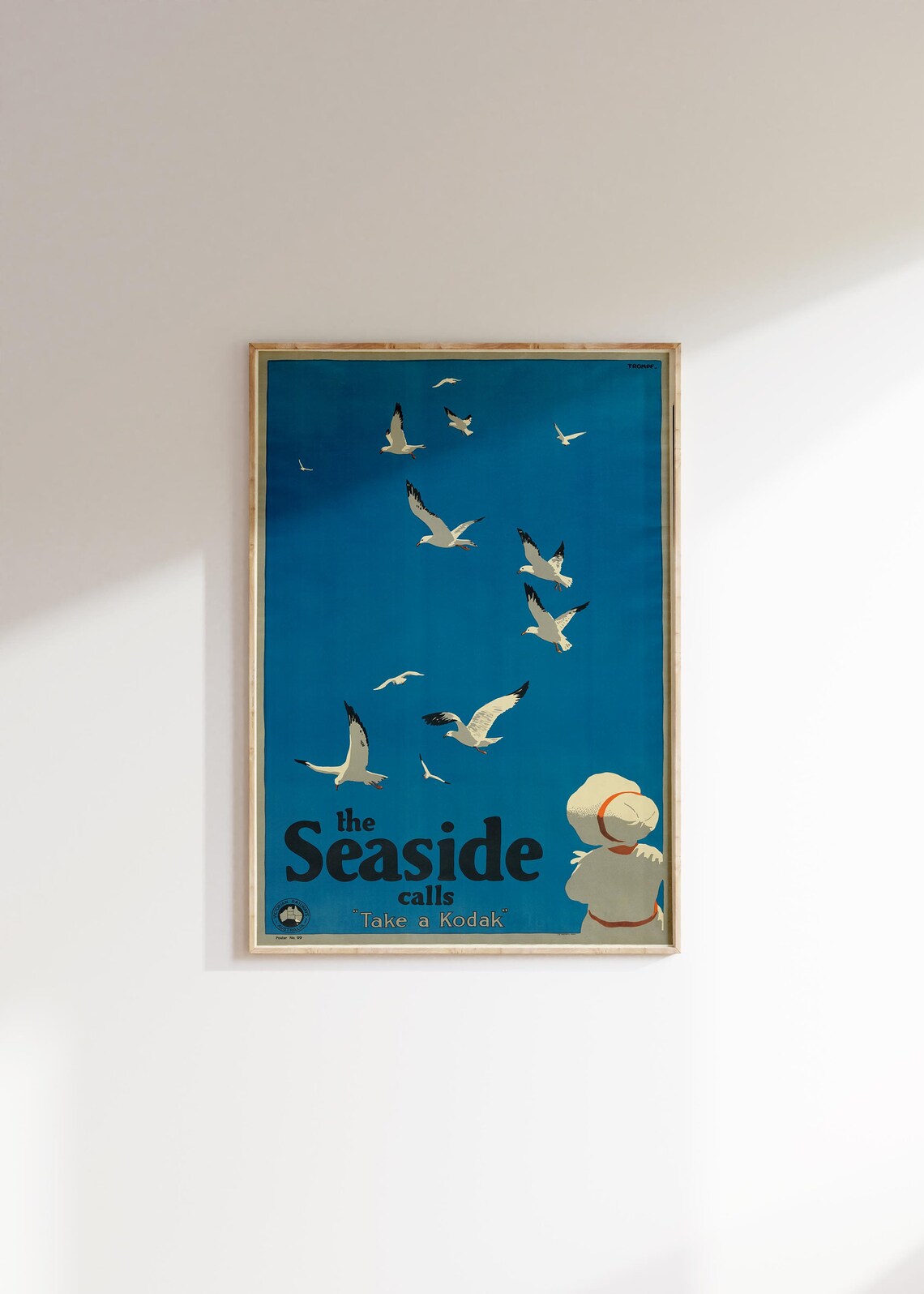 The Seaside Calls Take a Kodak Child Seagulls Vintage Beach Art Poster