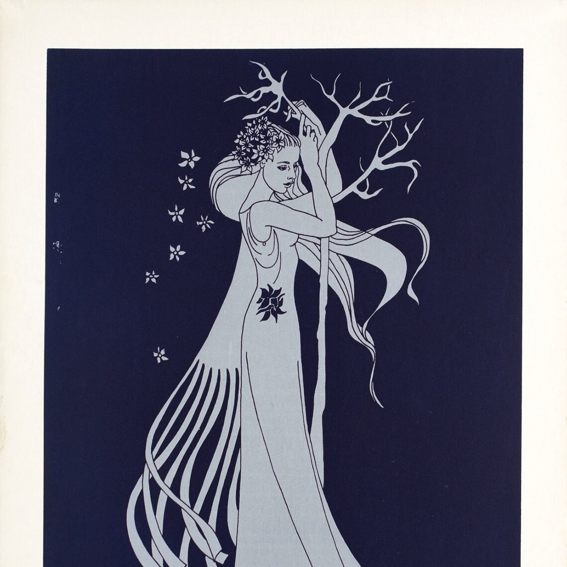 Virgo Zodiac Sign Woman Silver Line Art Navy Astrology Wall Poster - Image 2