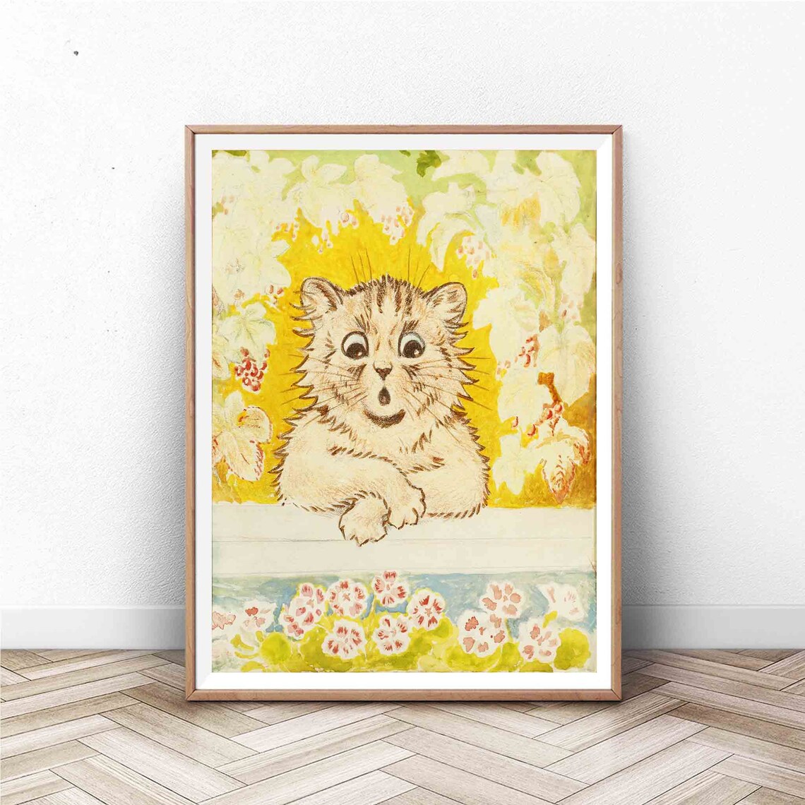 Louis Wain Cat Portrait Poster, Yellow Cat