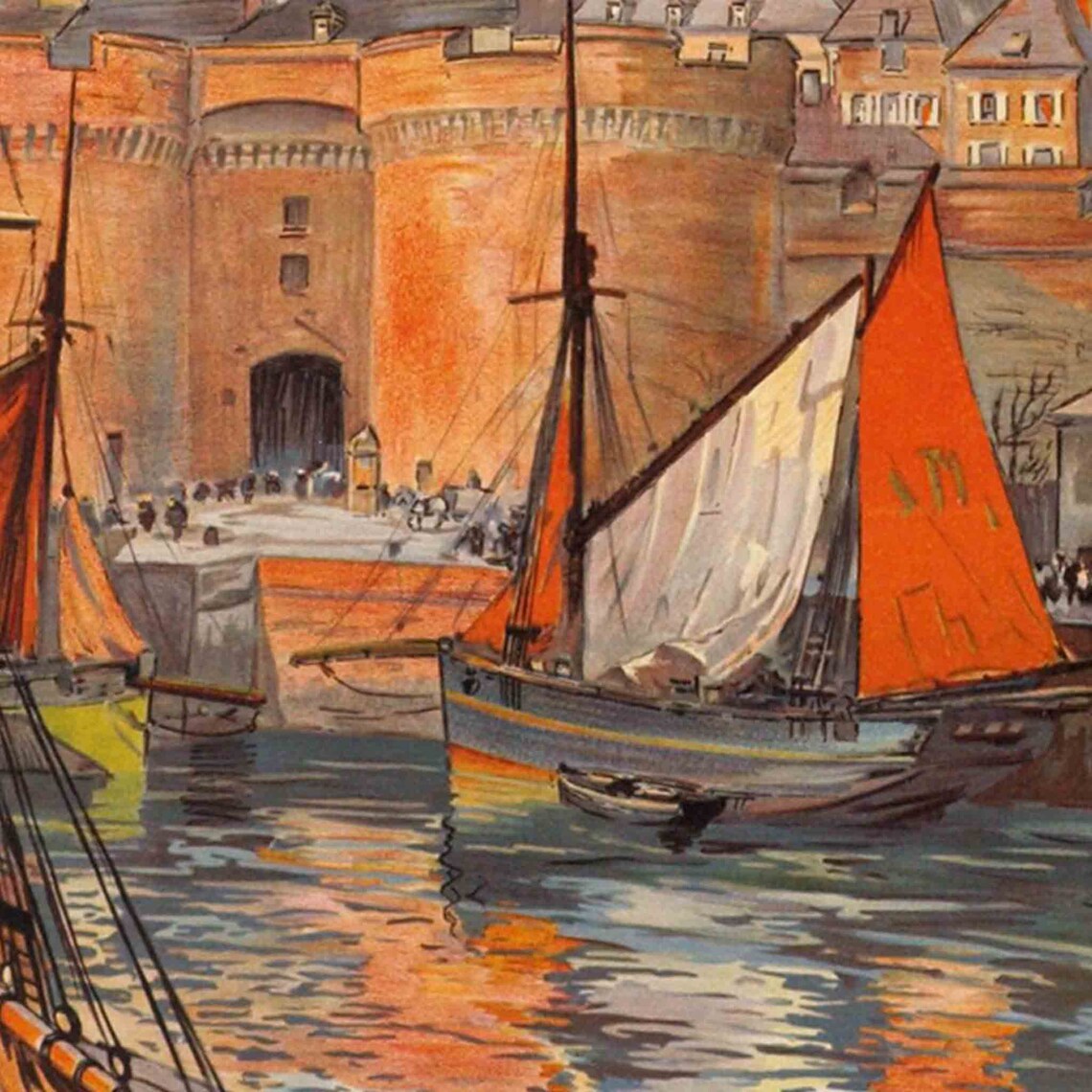 Cote d'Emeraude Saint-Malo Harbor French Railway Vintage Travel Poster - Image 2