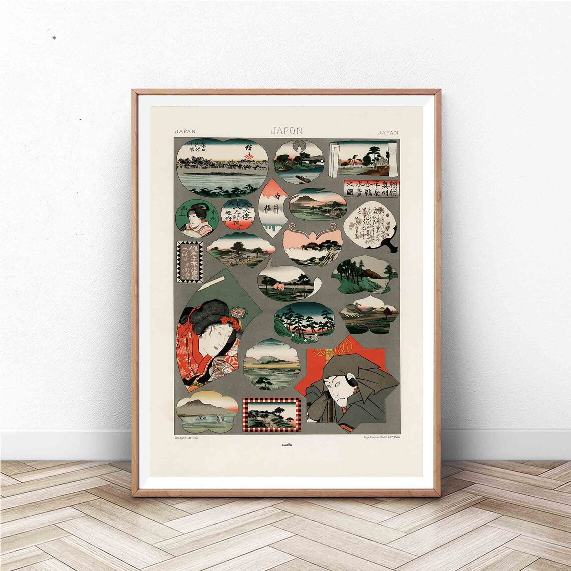Japon Japan Vintage Ukiyo-e Collage Mount Fuji Geisha Kabuki Poster
