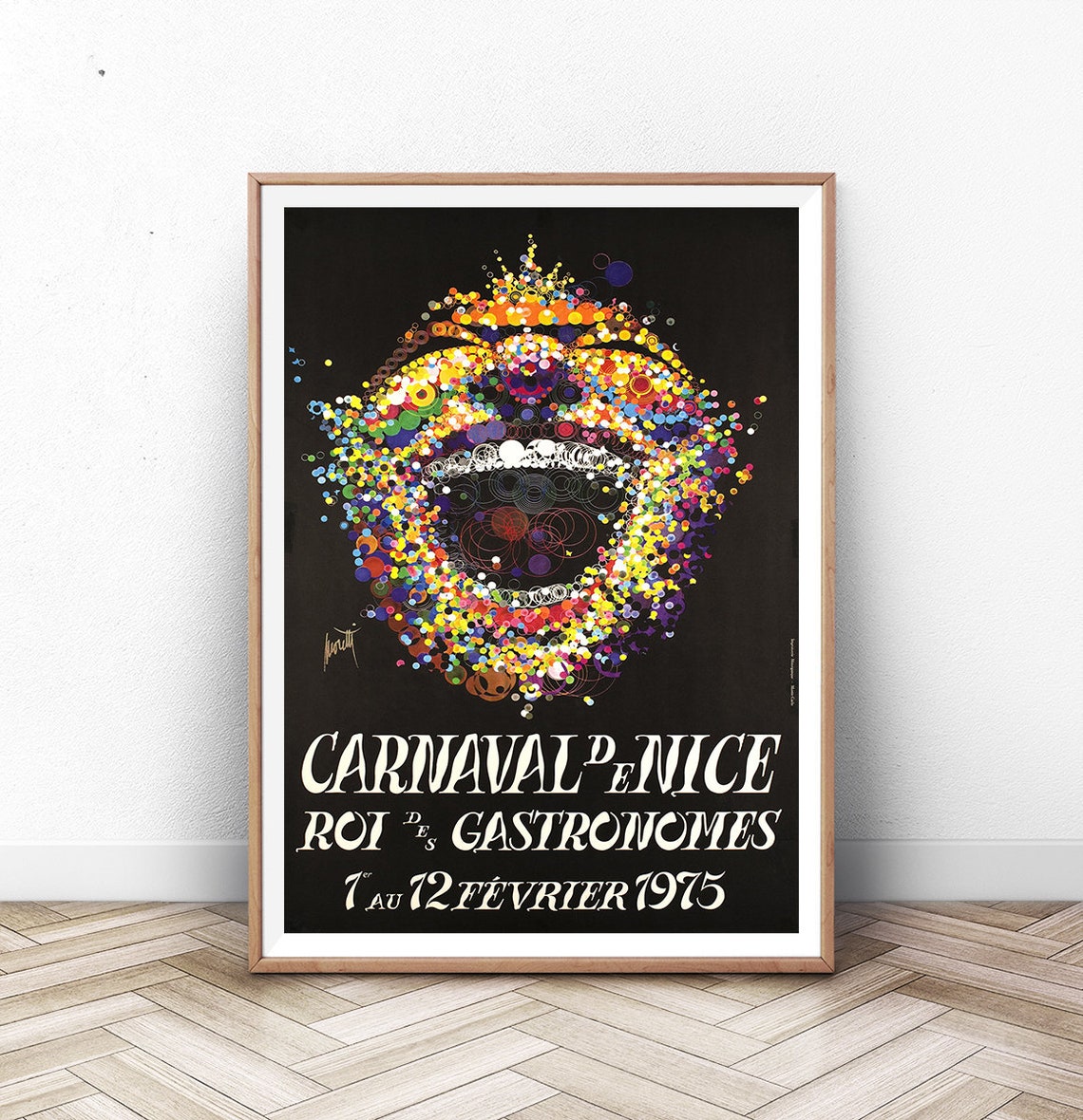 Nice Carnival 1975 Roi des Gastronomes Festival Poster Confetti