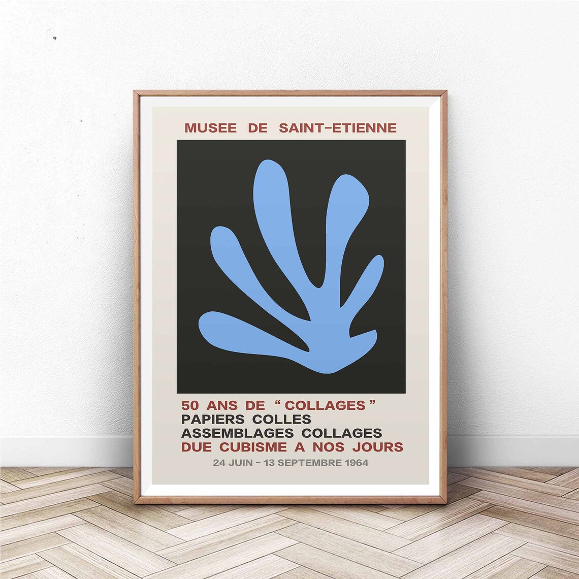 Musee de Saint Etienne 1964 Collages Blue Paper Cut Leaf Exhibition Poster